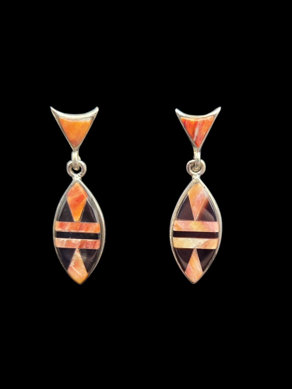 Sterling Silver Orange Spiny Oyster Onyx Inlay Drop Earrings